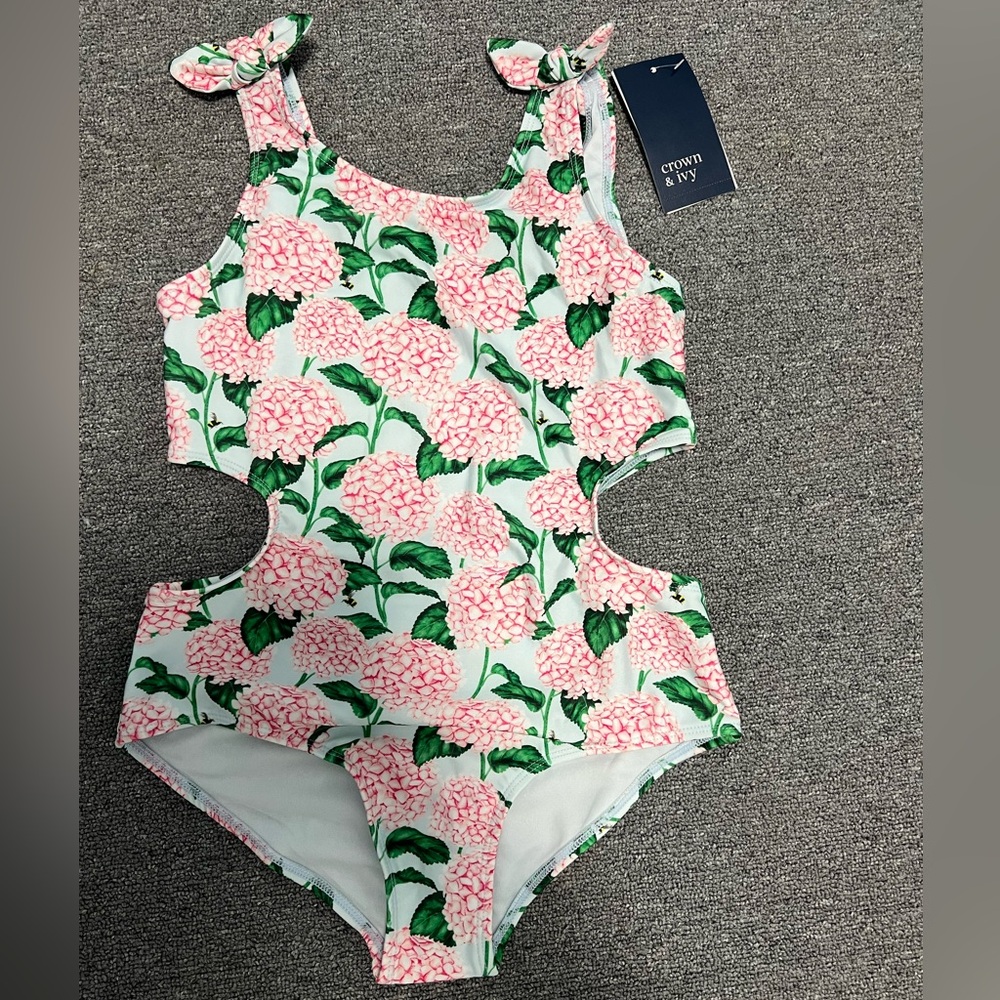 crown & ivy Pink Floral Cutout One-Piece Swimsuit